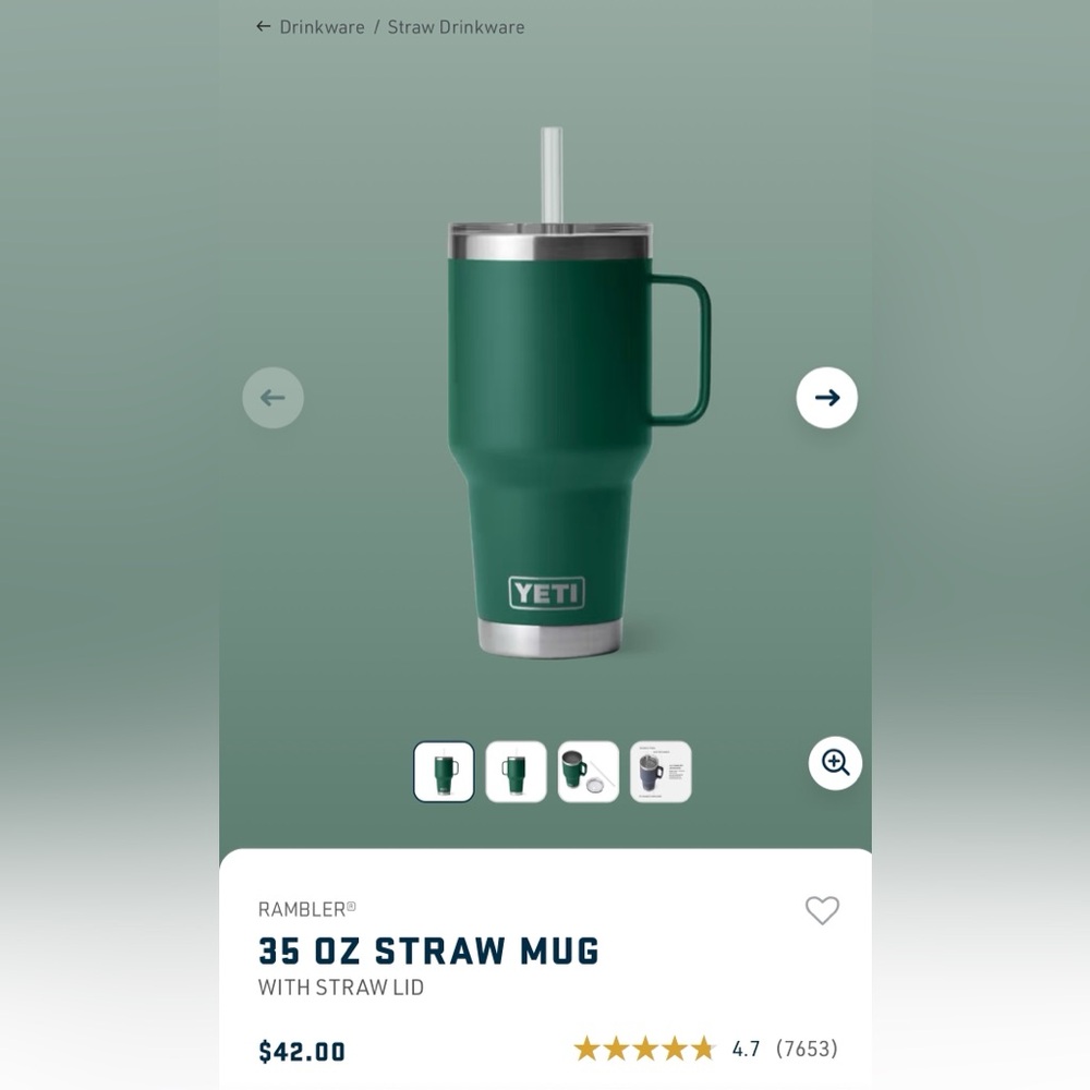 YETI Rambler Green Straw Mug 35 oz